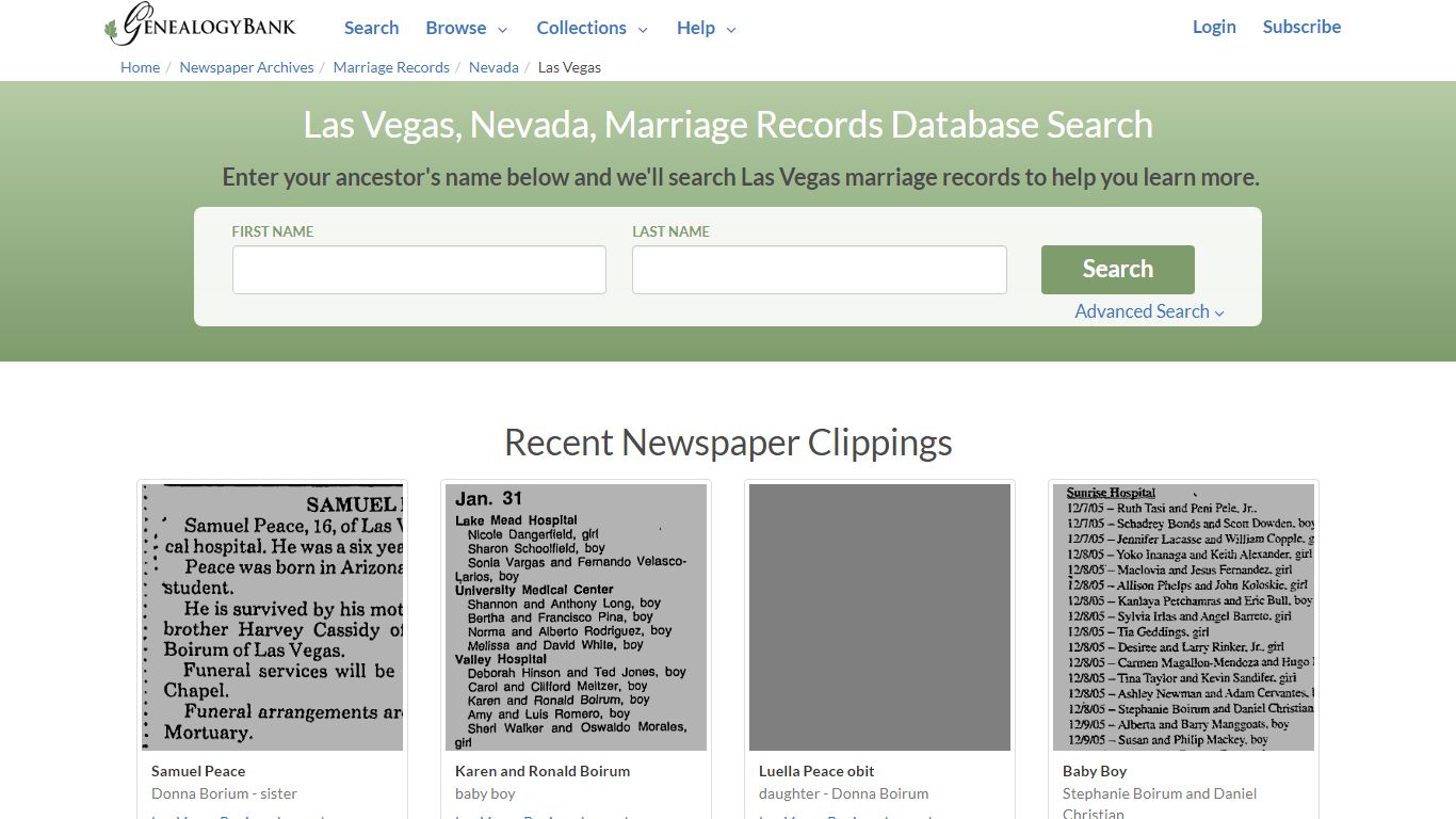 Las Vegas, Nevada, Marriage Records Online Search - GenealogyBank