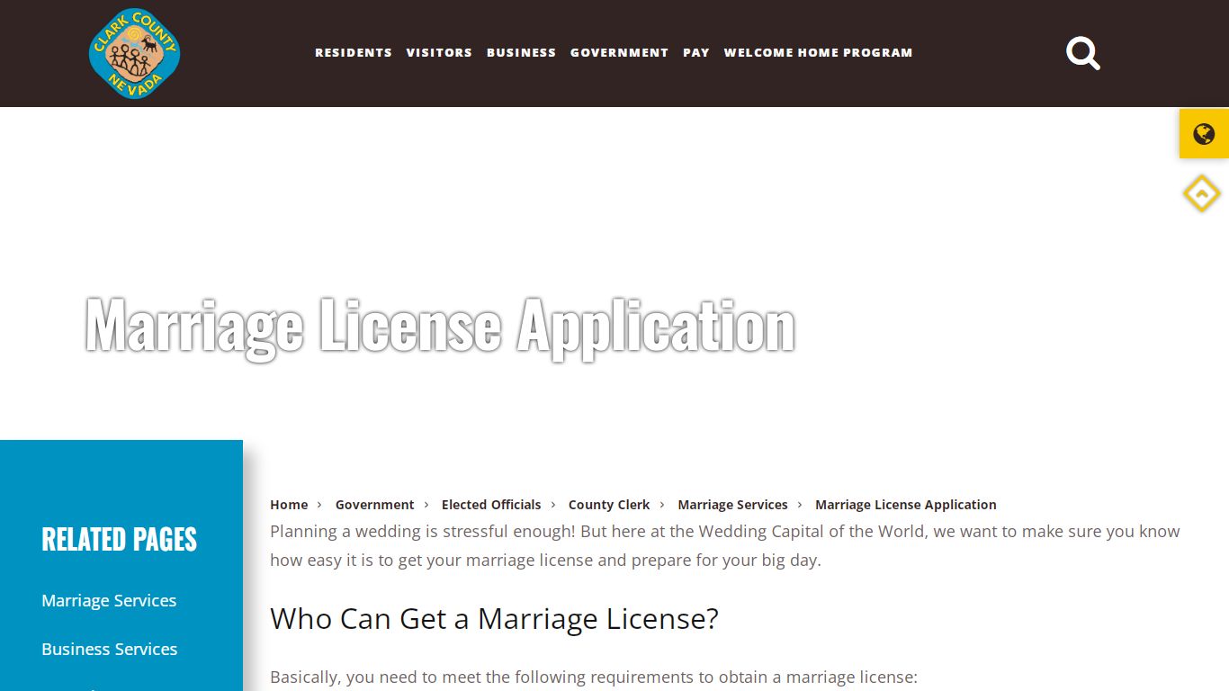 Marriage License Application - Clark County, Nevada